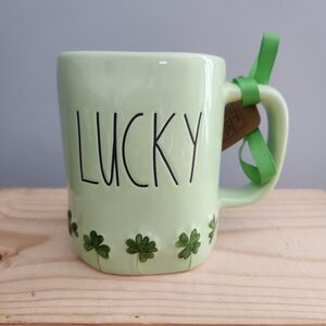 Rae Dunn Lucky Shamrock Green Ceramic Mug NWT